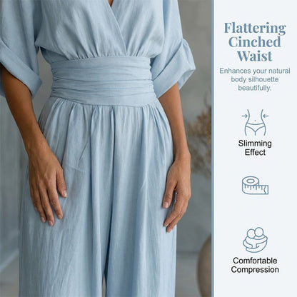 🔥 50% RABATT 👗 Elegant dam-jumpsuit med V-ringning ✨ hög midja & vida ben – smickrande, luftig & perfekt för sommarstil 🌿