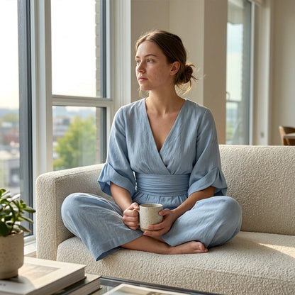 🔥 50% RABATT 👗 Elegant dam-jumpsuit med V-ringning ✨ hög midja & vida ben – smickrande, luftig & perfekt för sommarstil 🌿
