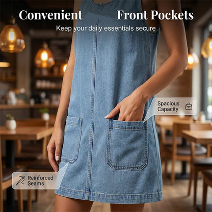50 % RABATT 👗👖 Avslappnad denimklänning med hängslen och fickor
