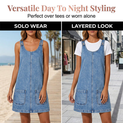 50 % RABATT 👗👖 Avslappnad denimklänning med hängslen och fickor