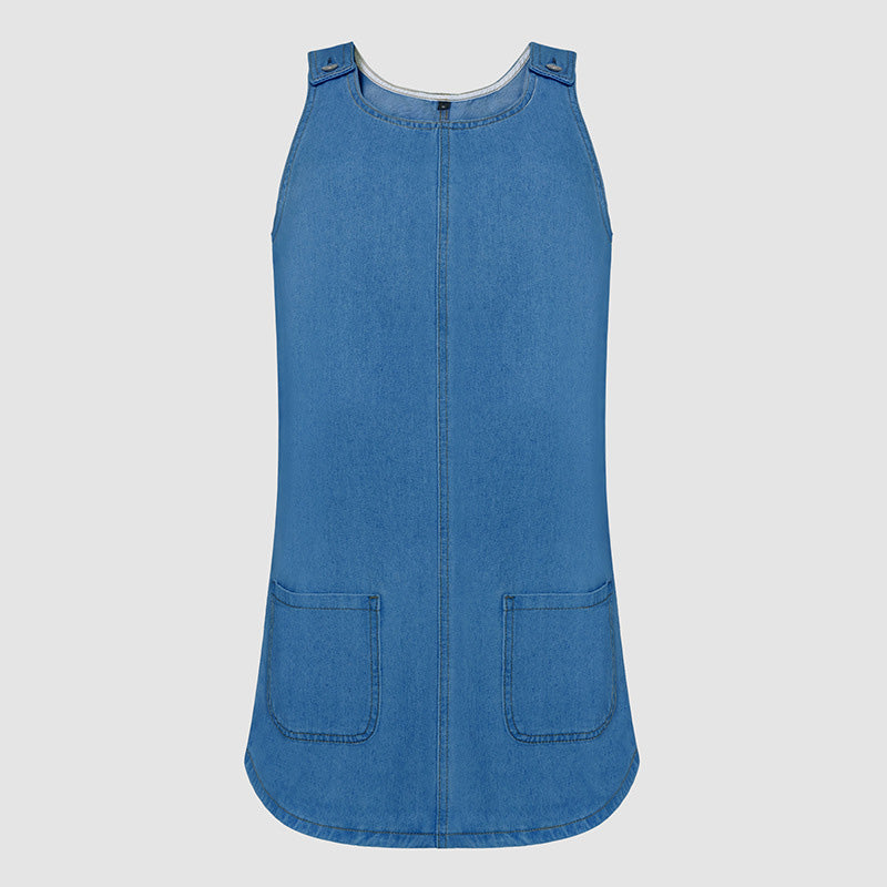 50 % RABATT 👗👖 Avslappnad denimklänning med hängslen och fickor