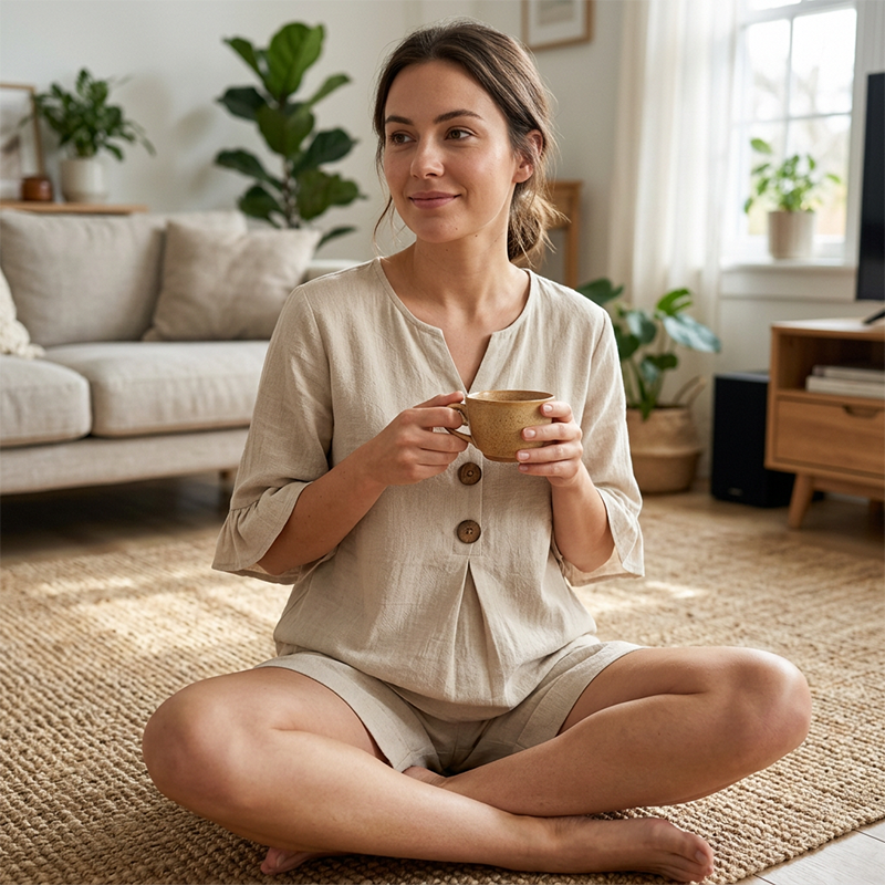 🔥 50% RABATT 👚👖 Elegant V-ringat set med volangärmar & fickor ✨ Luftigt, feminint & perfekt för sommarens alla tillfällen 🌿