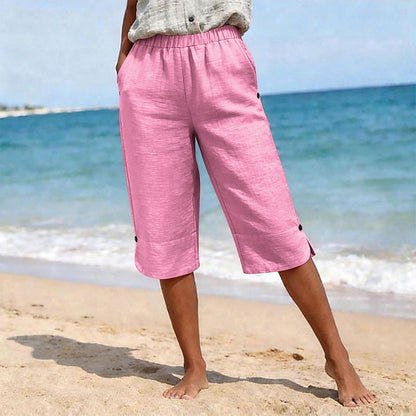 👖🌬️ Andningsbara capribyxor med resår och sidoslits