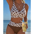 👙 50% RABATT NU! Tvådelad bikini med hög midja för kvinnor – stilrent geometriskt mönster, V-ringad & magkontroll – perfekt för strand, pool och semester 🌊✨
