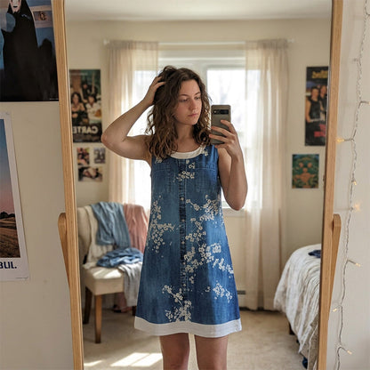 🔥 50% RABATT 👗 Faux Two-Piece Denim Print Dress ✨ Trendig lager-på-lager-look med elegant passform & bekväm känsla hela dagen 💙