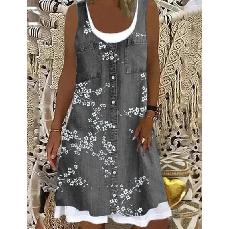 🔥 50% RABATT 👗 Klänning i tvådelat utförande med denimtryck (imitation) ✨ Trendig lager-på-lager-look med elegant passform & bekväm känsla hela dagen 💙