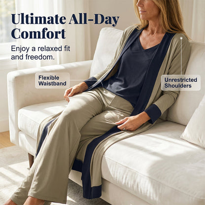👗✨ Elegant 3-delat set med cardigan, väst och vida ben