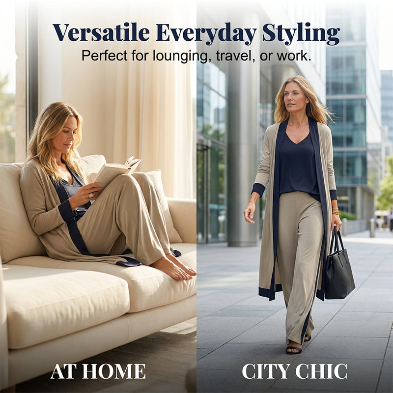 👗✨ Elegant 3-delat set med cardigan, väst och vida ben