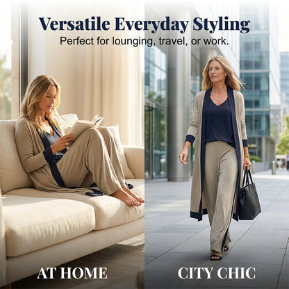 👗✨ Elegant 3-delat set med cardigan, väst och vida ben