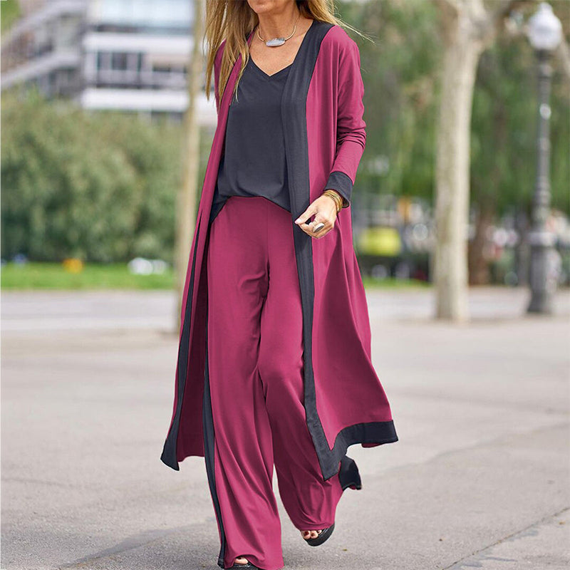 👗✨ Elegant 3-delat set med cardigan, väst och vida ben