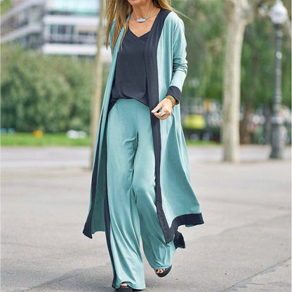 👗✨ Elegant 3-delat set med cardigan, väst och vida ben