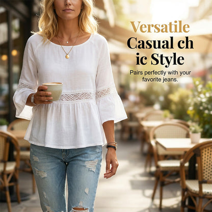 👚🌸 Spetsblus med V-ringning, peplum och volangärmar
