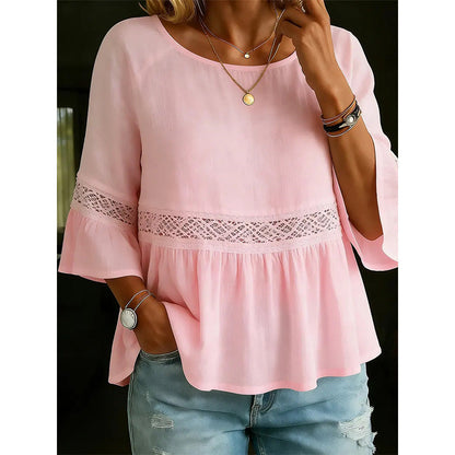 👚🌸 Spetsblus med V-ringning, peplum och volangärmar