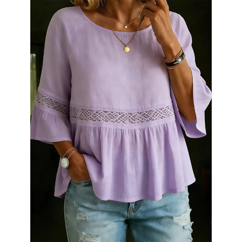 👚🌸 Spetsblus med V-ringning, peplum och volangärmar