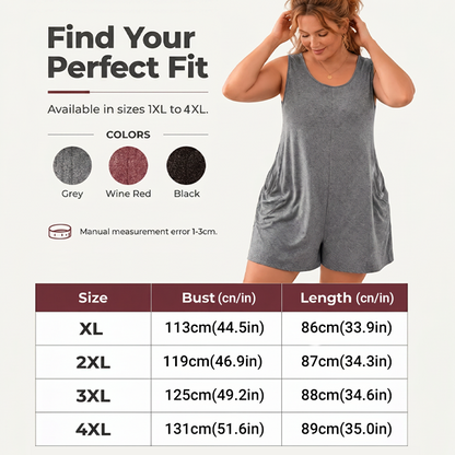 ✨ Kvinnlig plus size jumpsuit med ärmlös design och fickor
