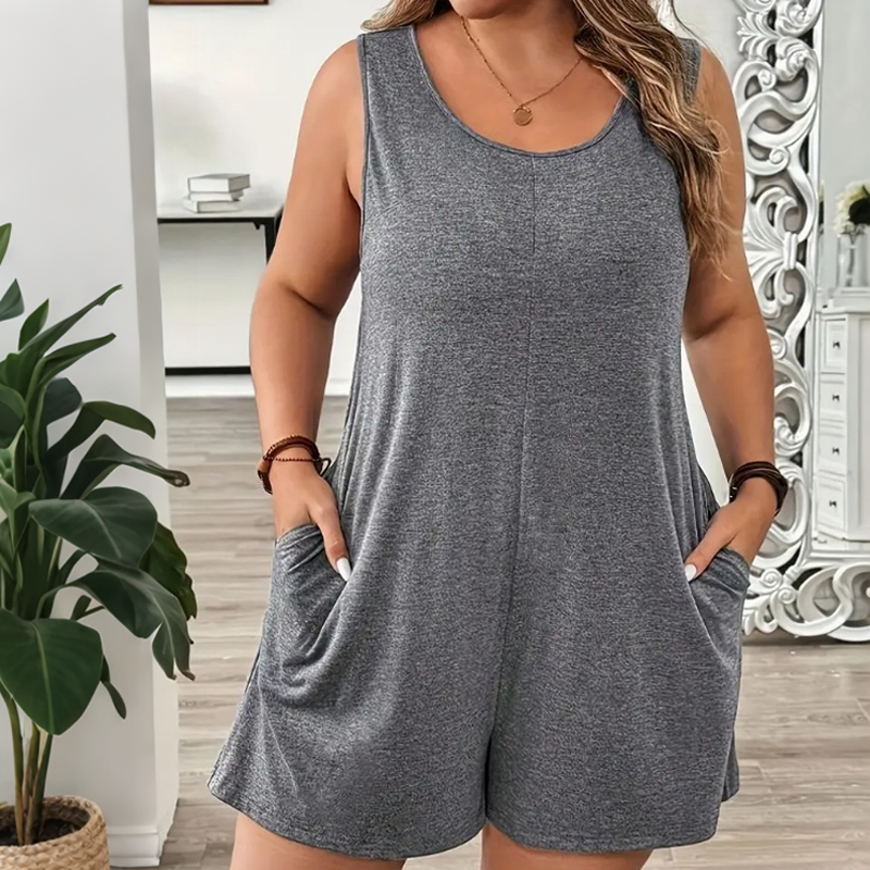 ✨ Kvinnlig plus size jumpsuit med ärmlös design och fickor