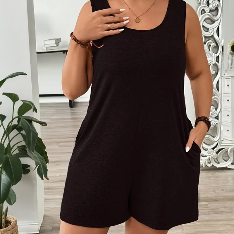 ✨ Kvinnlig plus size jumpsuit med ärmlös design och fickor