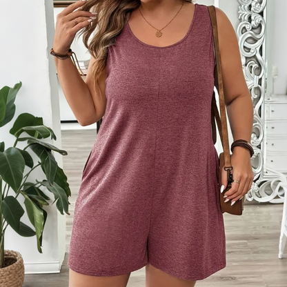 ✨ Kvinnlig plus size jumpsuit med ärmlös design och fickor