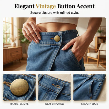 🩳 50% RABATT NU! 🧵 Dams Asymmetriska Breda Shorts – Snygg Faux Denim & Vintage Elegans 🌊