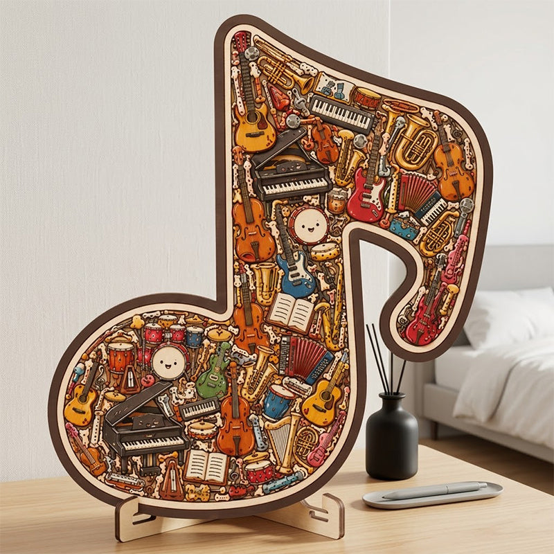 Träpussel i form av en musiknot