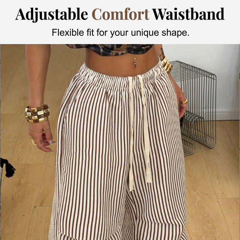 👖✨ Avslappnade randiga cargo byxor med vida ben