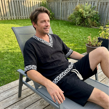 👕🩳 Avslappnat set med geometriska detaljer och fickor