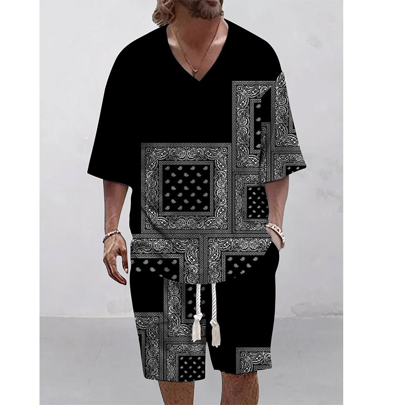 👕🩳 Avslappnat set med geometriska detaljer och fickor