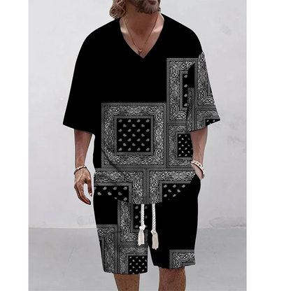 👕🩳 Avslappnat set med geometriska detaljer och fickor
