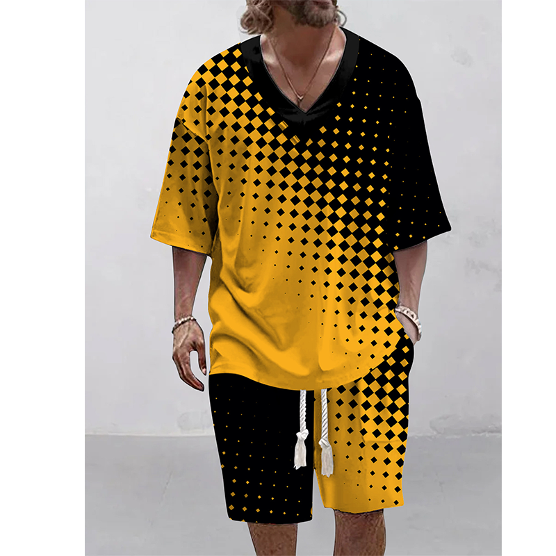 👕🩳 Avslappnat set med geometriska detaljer och fickor