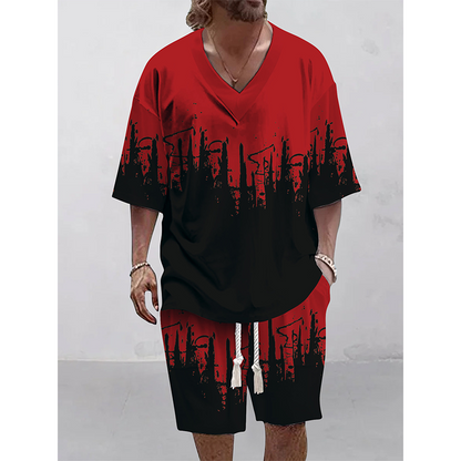 👕🩳 Avslappnat set med geometriska detaljer och fickor