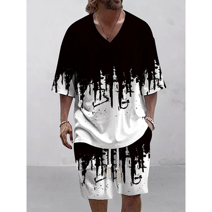 👕🩳 Avslappnat set med geometriska detaljer och fickor