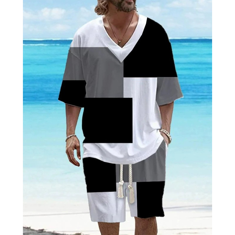 👕🩳 Avslappnat set med geometriska detaljer och fickor