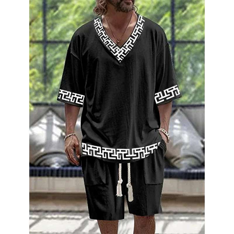 👕🩳 Avslappnat set med geometriska detaljer och fickor