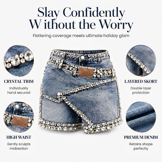 Skort i denim med flera lager och strass för damer