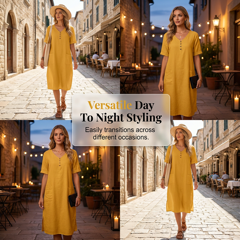 👗🌿 Avslappnad V-ringad sommarklänning med fickor