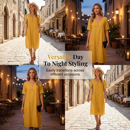 👗🌿 Avslappnad V-ringad sommarklänning med fickor