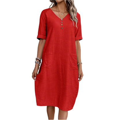 👗🌿 Avslappnad V-ringad sommarklänning med fickor