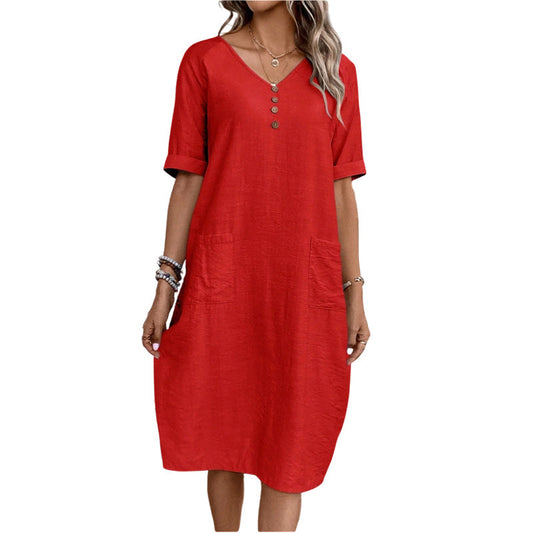 👗🌿 Avslappnad V-ringad sommarklänning med fickor