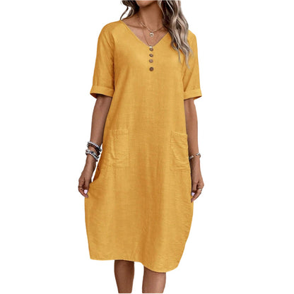 👗🌿 Avslappnad V-ringad sommarklänning med fickor