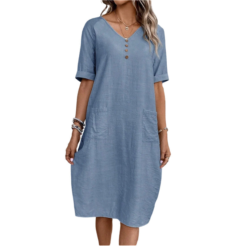 👗🌿 Avslappnad V-ringad sommarklänning med fickor