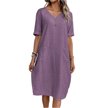 👗🌿 Avslappnad V-ringad sommarklänning med fickor
