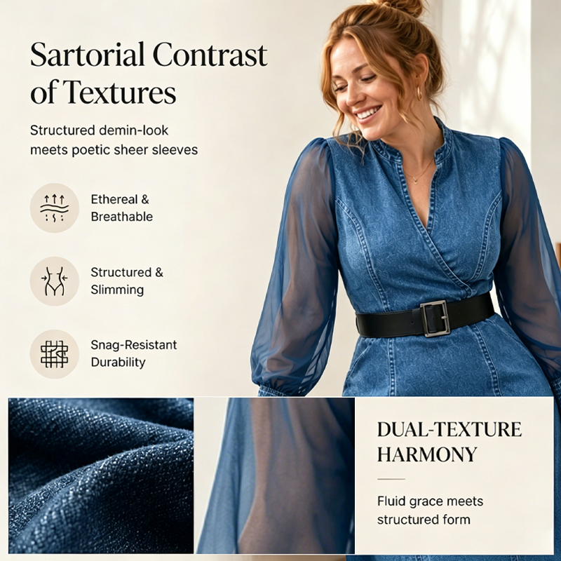 👗Midi-klänning i denim med smal passform och ståkrage – elegant och chic till vardags✨