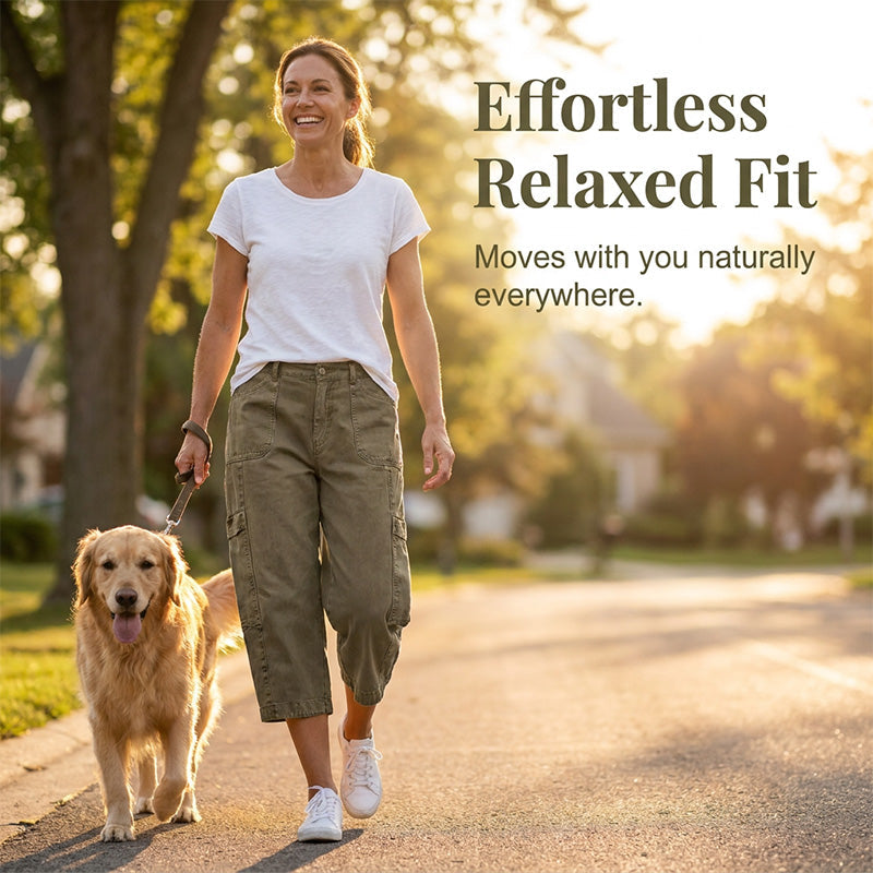 👖 50% RABATT NU! 🌿 Damcargo-capris med avslappnad passform – Rymliga nyttofickor, andningsbart tyg & bekväm silhuett✨