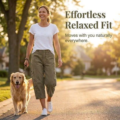👖 50% RABATT NU! 🌿 Damcargo-capris med avslappnad passform – Rymliga nyttofickor, andningsbart tyg & bekväm silhuett✨