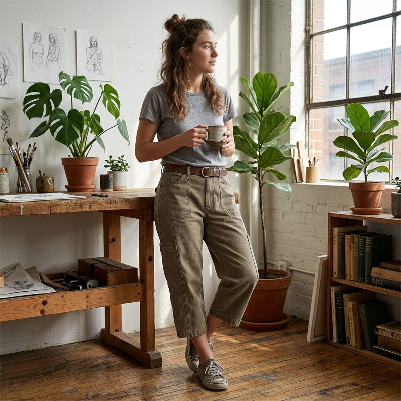 👖 50% RABATT NU! 🌿 Damcargo-capris med avslappnad passform – Rymliga nyttofickor, andningsbart tyg & bekväm silhuett✨