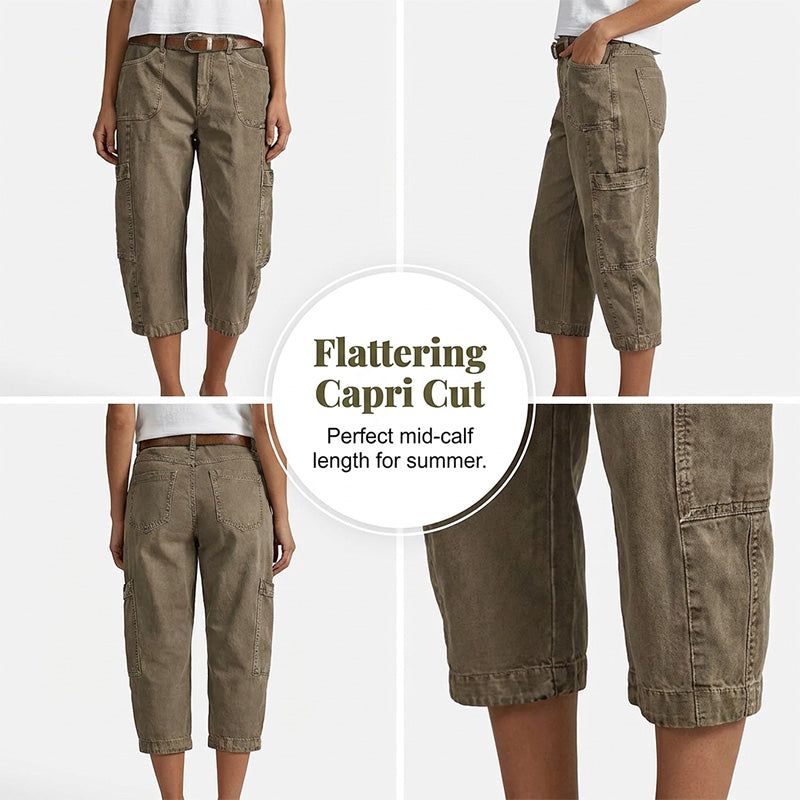 👖 50% RABATT NU! 🌿 Damcargo-capris med avslappnad passform – Rymliga nyttofickor, andningsbart tyg & bekväm silhuett✨