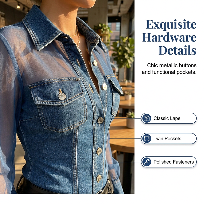 ✨ Elegant transparent denimtopp med knappar