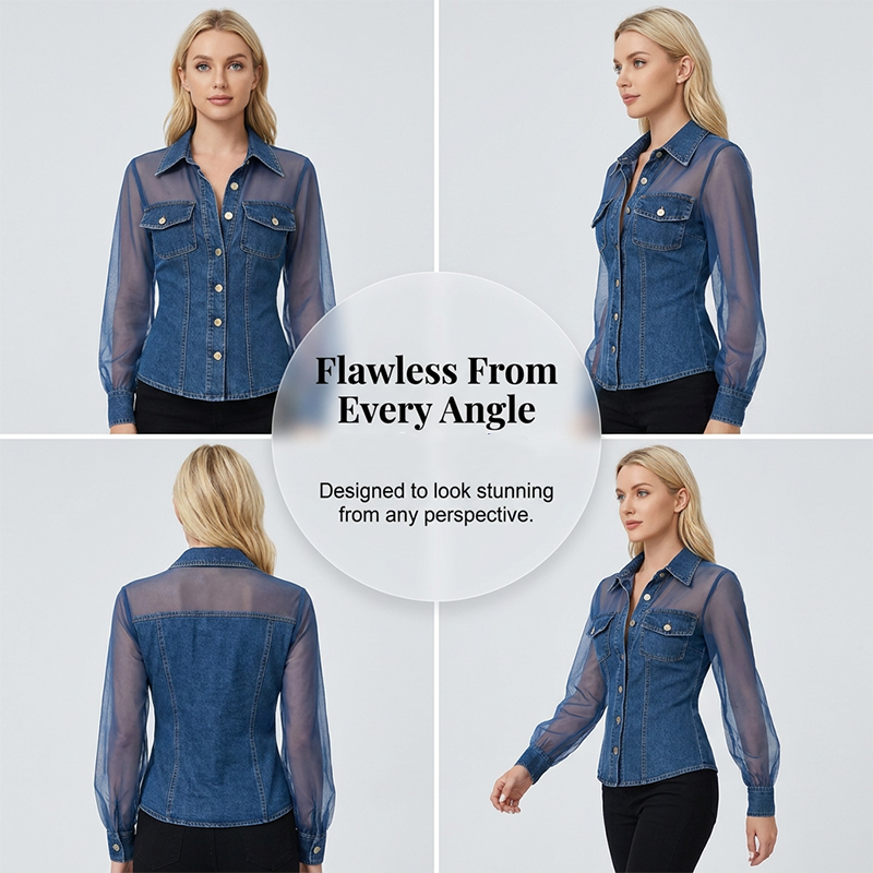 ✨ Elegant transparent denimtopp med knappar