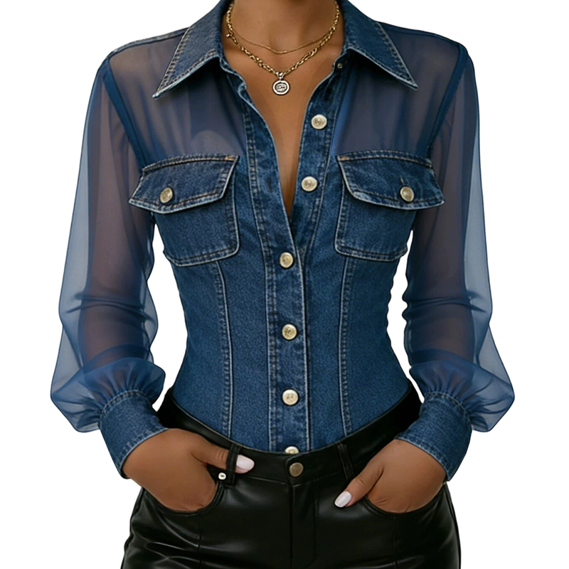 ✨ Elegant transparent denimtopp med knappar