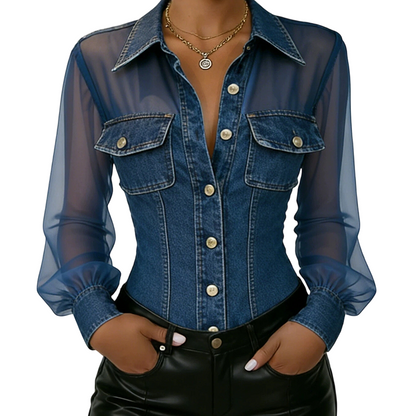 ✨ Elegant transparent denimtopp med knappar
